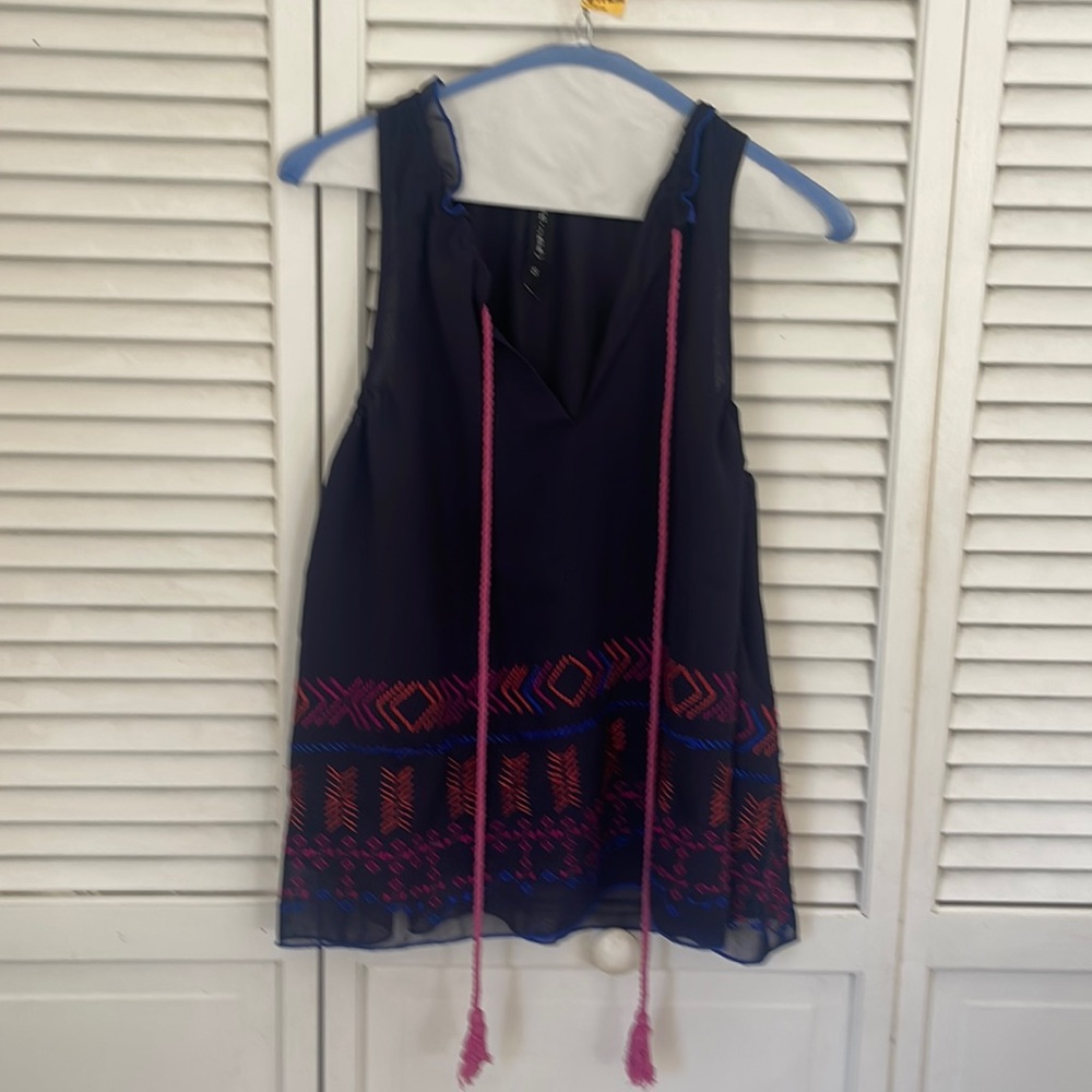 Banjara Sleeveless Navy Embroidered Boho Blouse